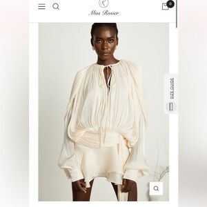 Miss Rosier Cream Pleated Tie-Neck Blouse